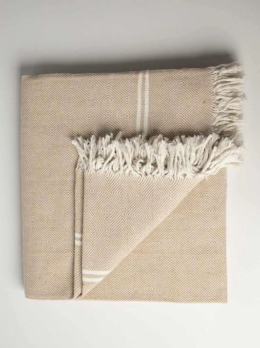 HAND WOVEN KHADI KHES, BLANKETS, THROW IN LIGHT BROWN COLOR- ALL WEATHER