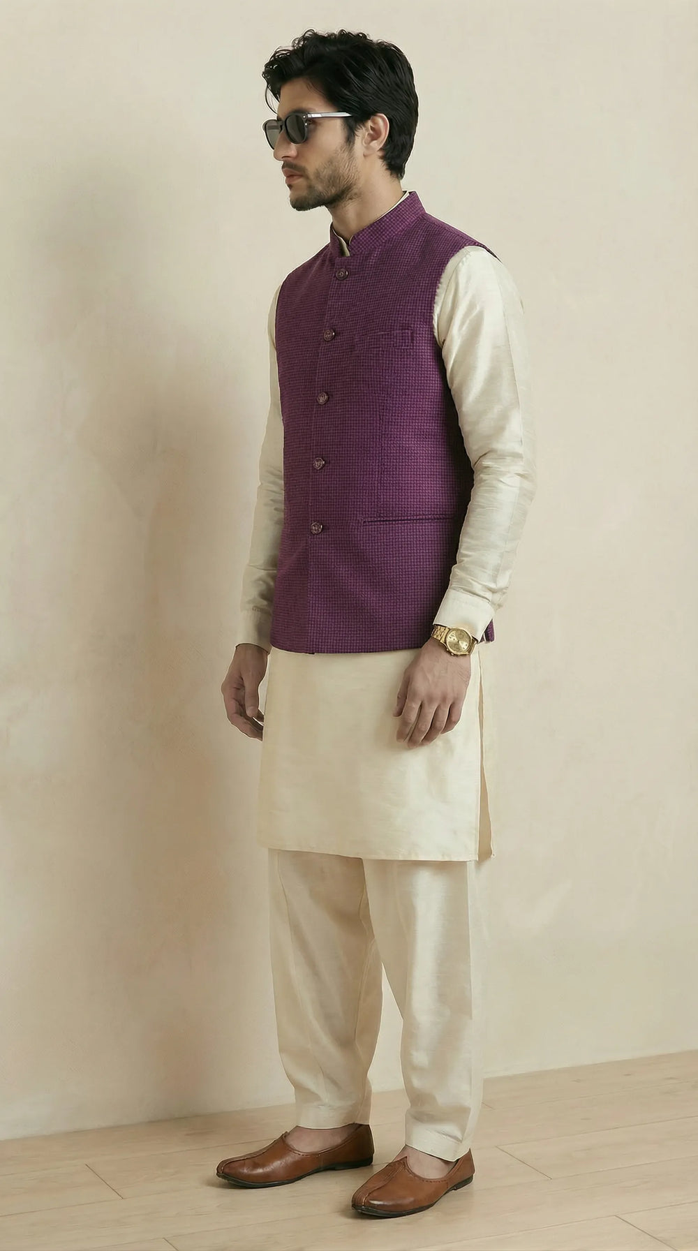 Magenta Signature Nehru Fit Jacket | 100% Woolen