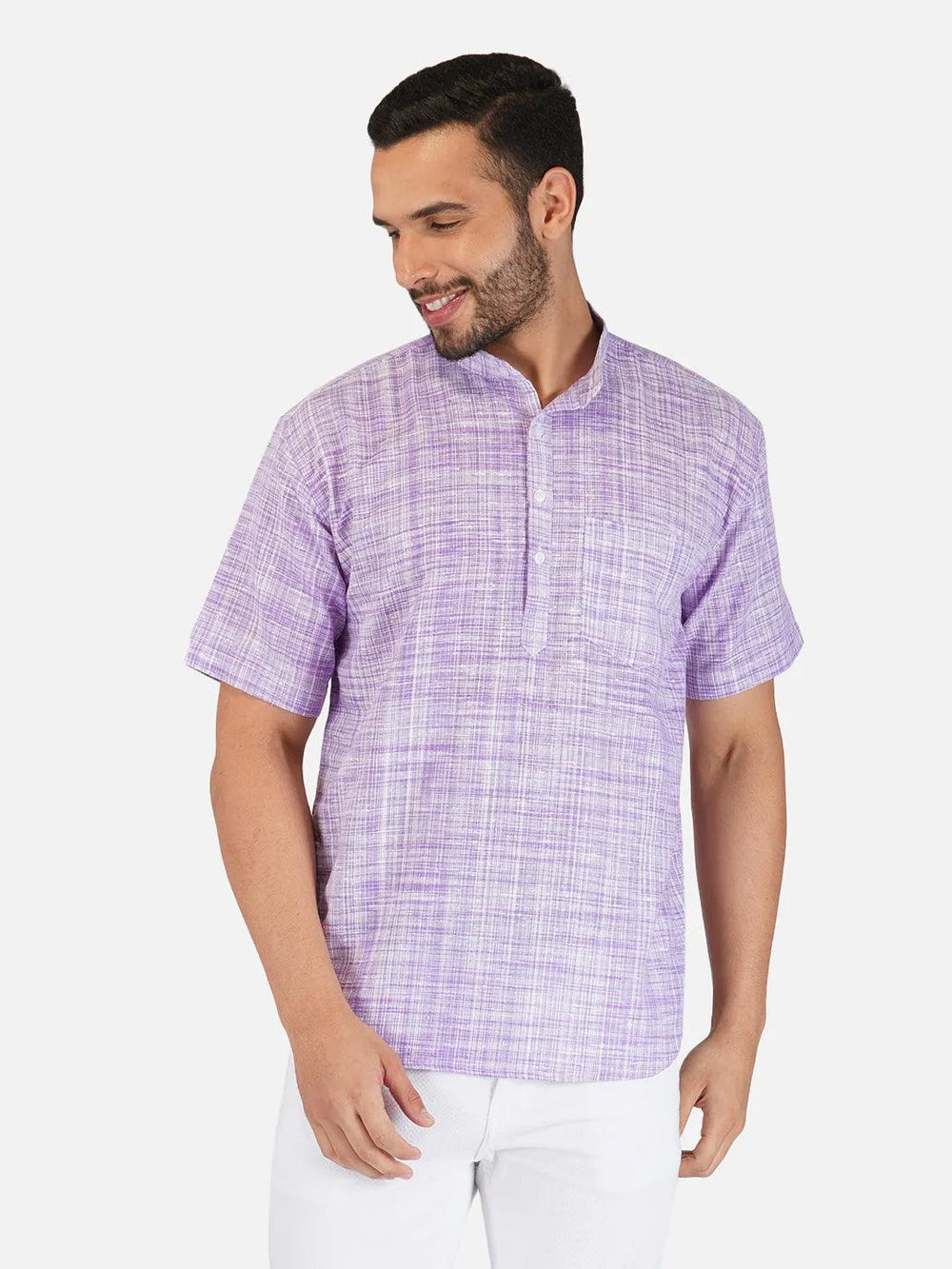 Pure Khadi Short Kurta in Purple Color