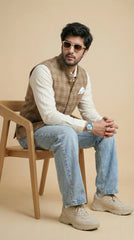 Camel Brown Signature Nehru Fit Jacket | 100% Woolen