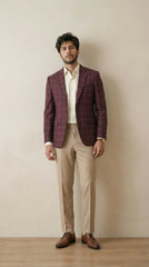 Maroon Tweed Blazer | 100% Wool, Classic Structured Fit