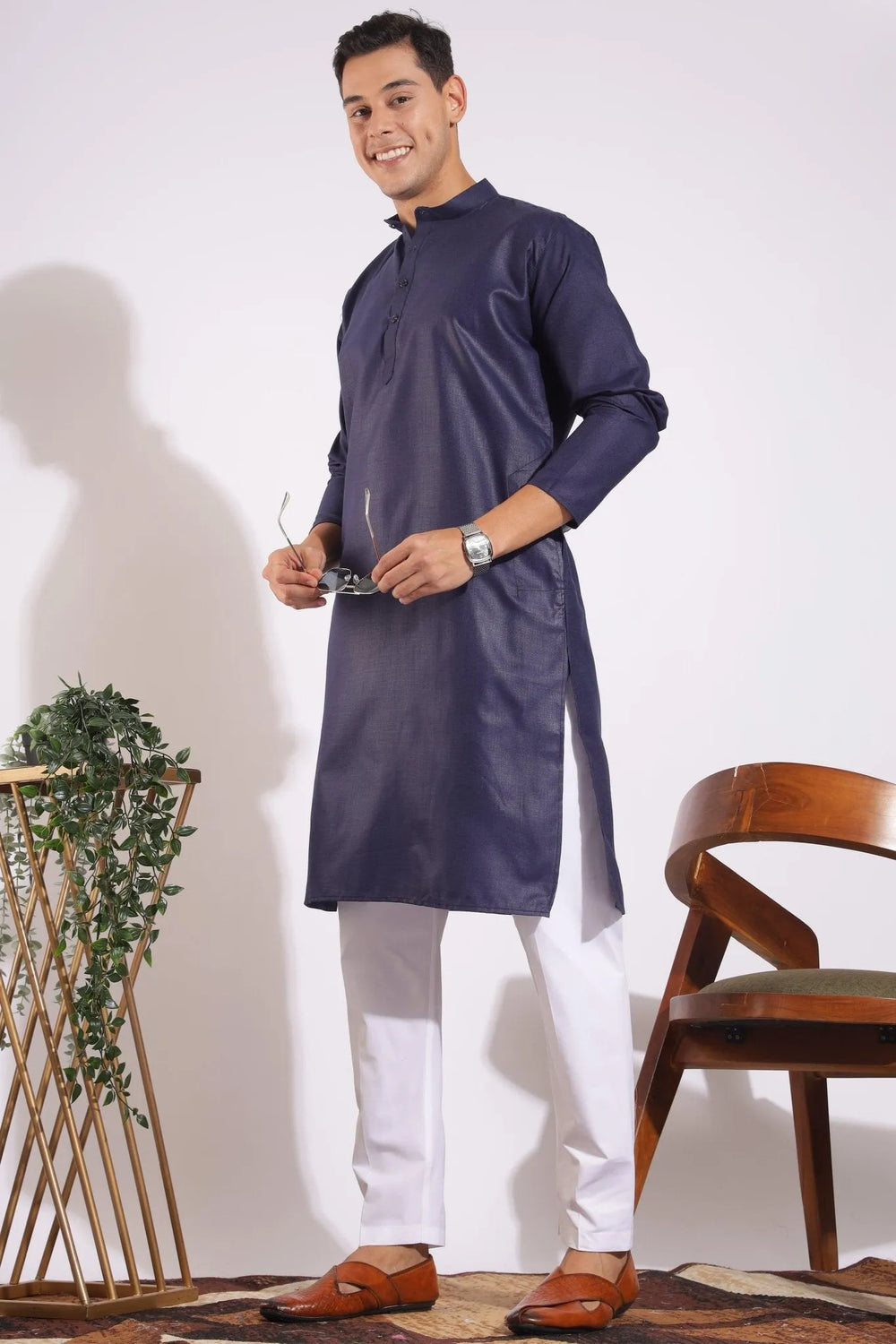Trending Navy Blue Plain Kurta