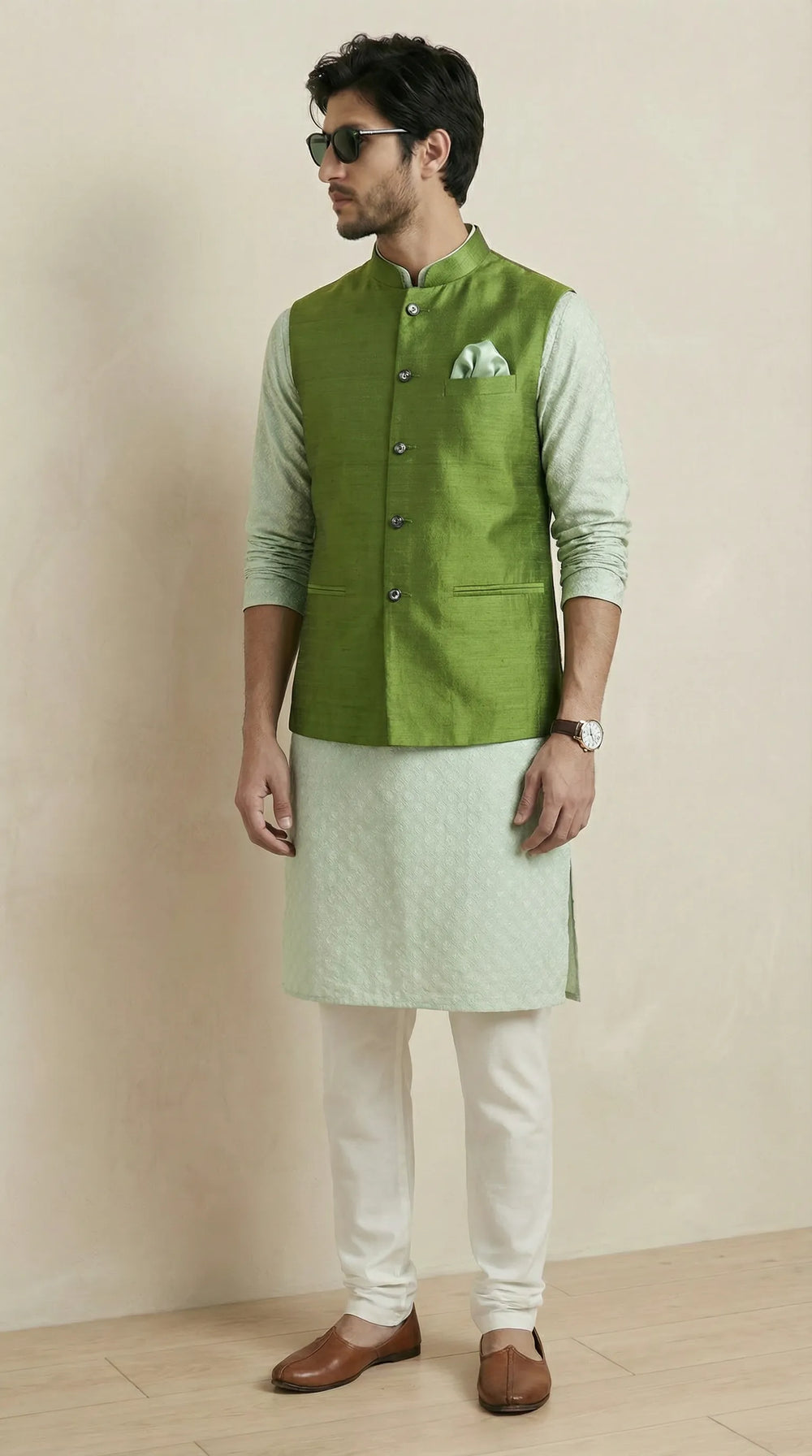 Lime Green Signature Nehru Fit Jacket | 100% Woolen