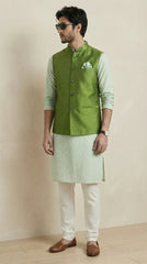 Lime Green Signature Nehru Fit Jacket | 100% Woolen