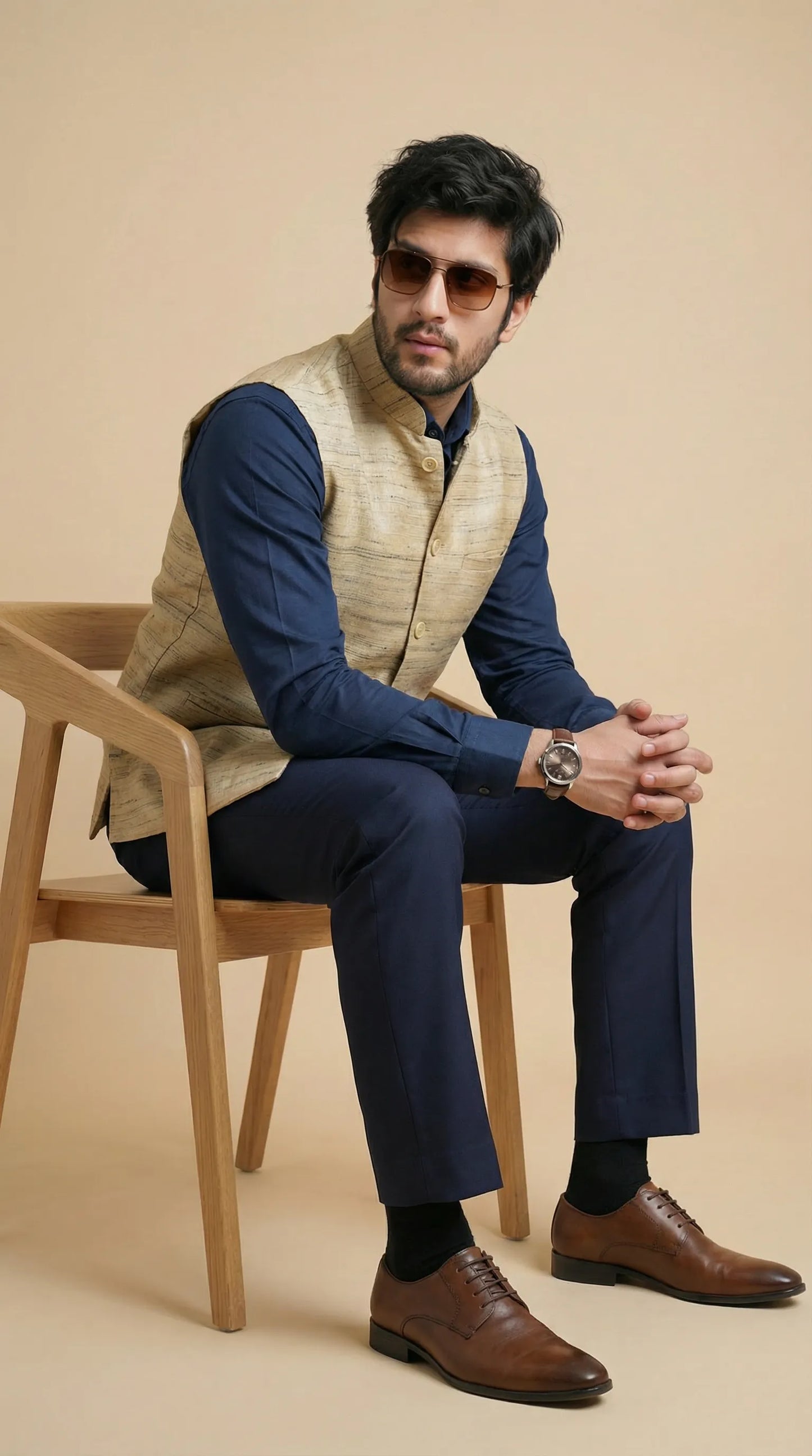 Silk Pale Yellow Signature Nehru Fit Jacket | 100% Woollen