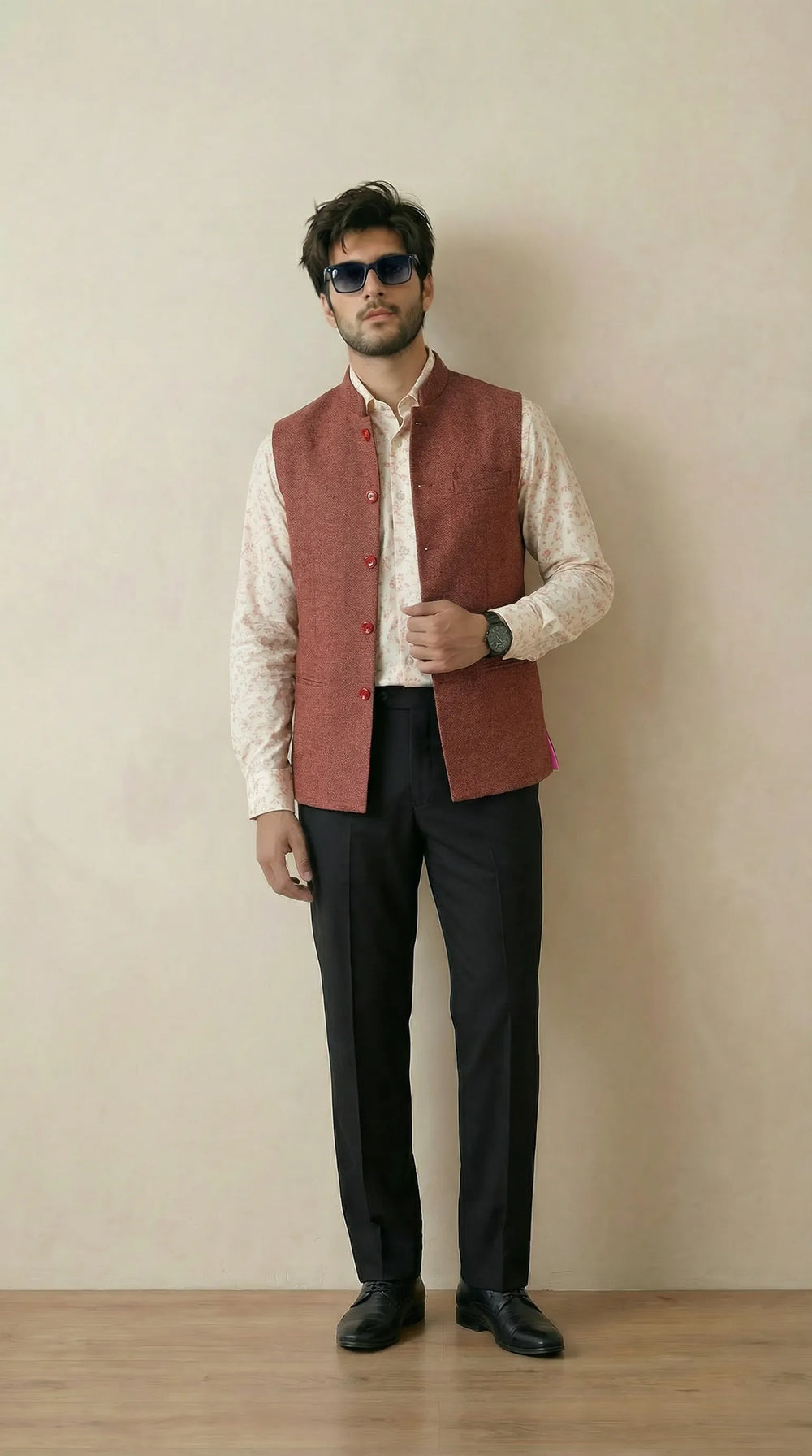 Carrot Red Signature Nehru Fit Jacket | 100% Woolen