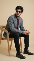 Dark Grey Tweed Blazer | 100% Wool, Classic Structured Fit