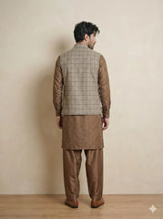 Dark Beige Signature Nehru Fit Jacket | 100% Woolen