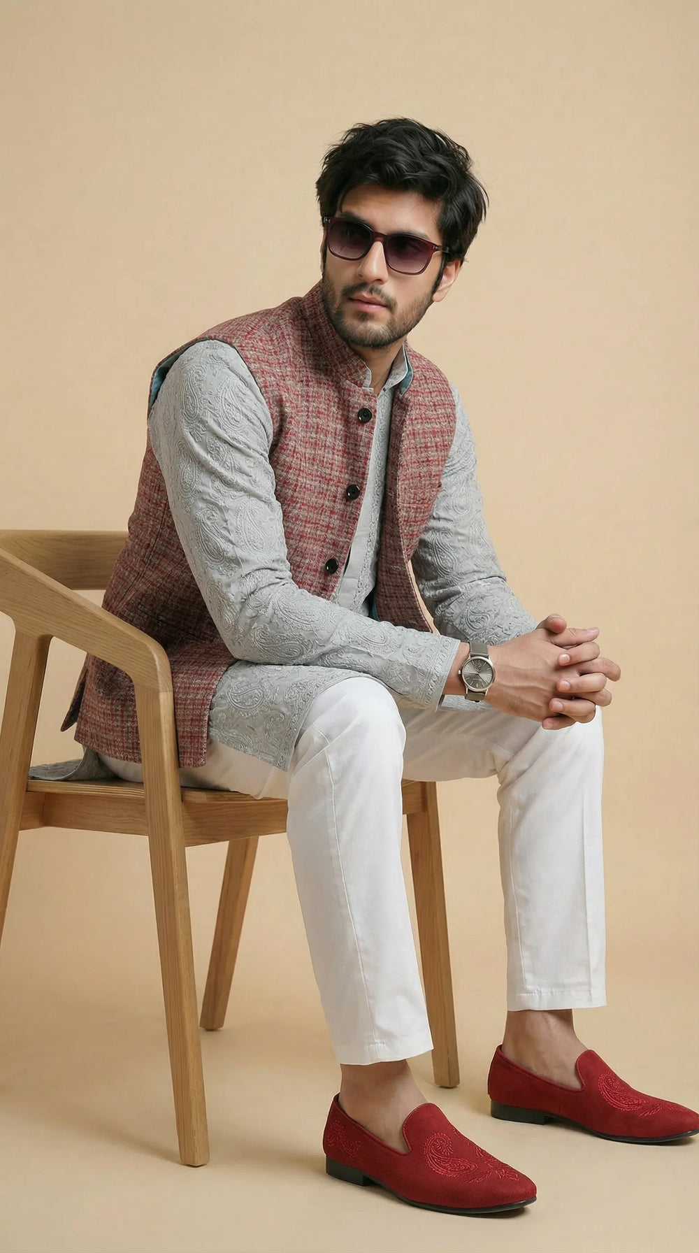 Deep Red Signature Nehru Fit Jacket | 100% Woolen