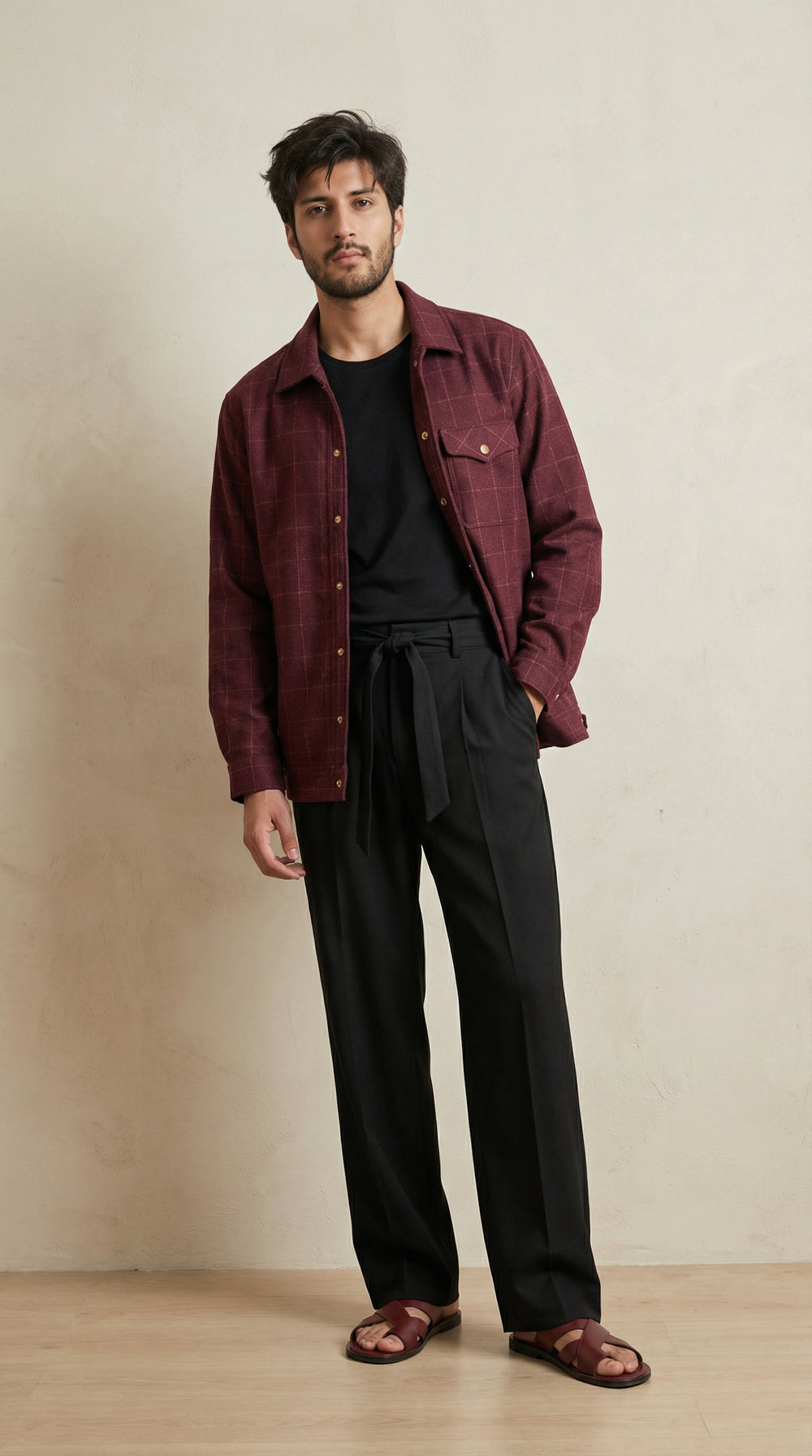 Men’s Wine Classic Wool Overshirt