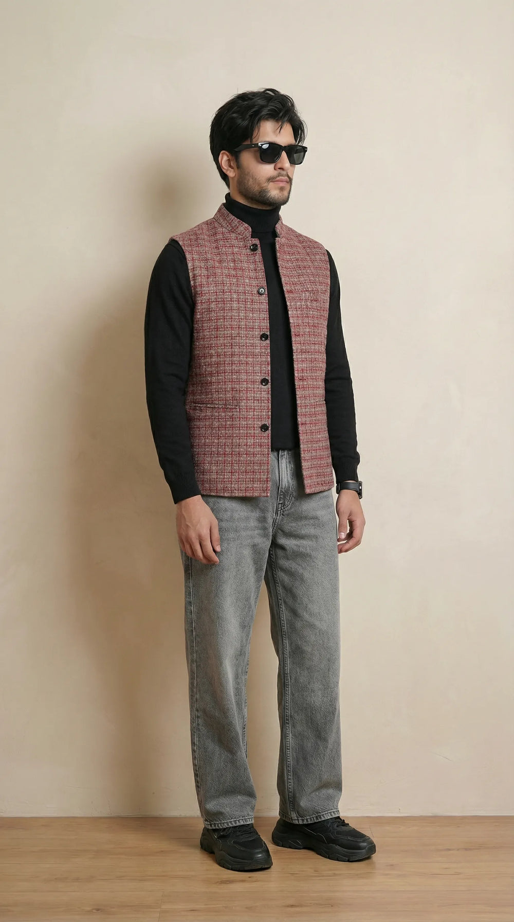 Deep Red Signature Nehru Fit Jacket | 100% Woolen