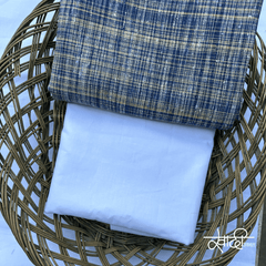 Khadi Kurta Pajama Fabric Combo Set - Unstitched Blue Traditional Khadi