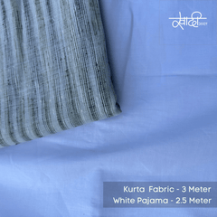 Khadi Kurta Pajama Fabric Combo Set - Unstitched Off Green Traditional Khadi