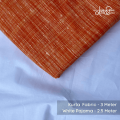 Khadi Kurta Pajama Fabric Combo Set - Unstitched Saffron Traditional Khadi