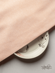 Small Plain Line White & Orange Traditional Khadi Fabric