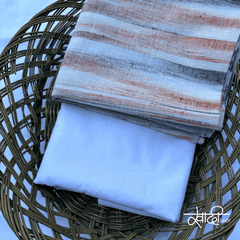 Khadi Kurta Pajama Fabric Combo Set - Unstitched Off Brown Traditional Khadi