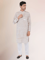 Khadi Traditional Kurta Off-White Blended with Brown Colour