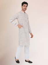 Khadi Traditional Kurta Off-White Blended with Brown Colour