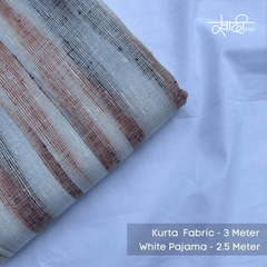 Khadi Kurta Pajama Fabric Combo Set - Unstitched Off Brown Traditional Khadi