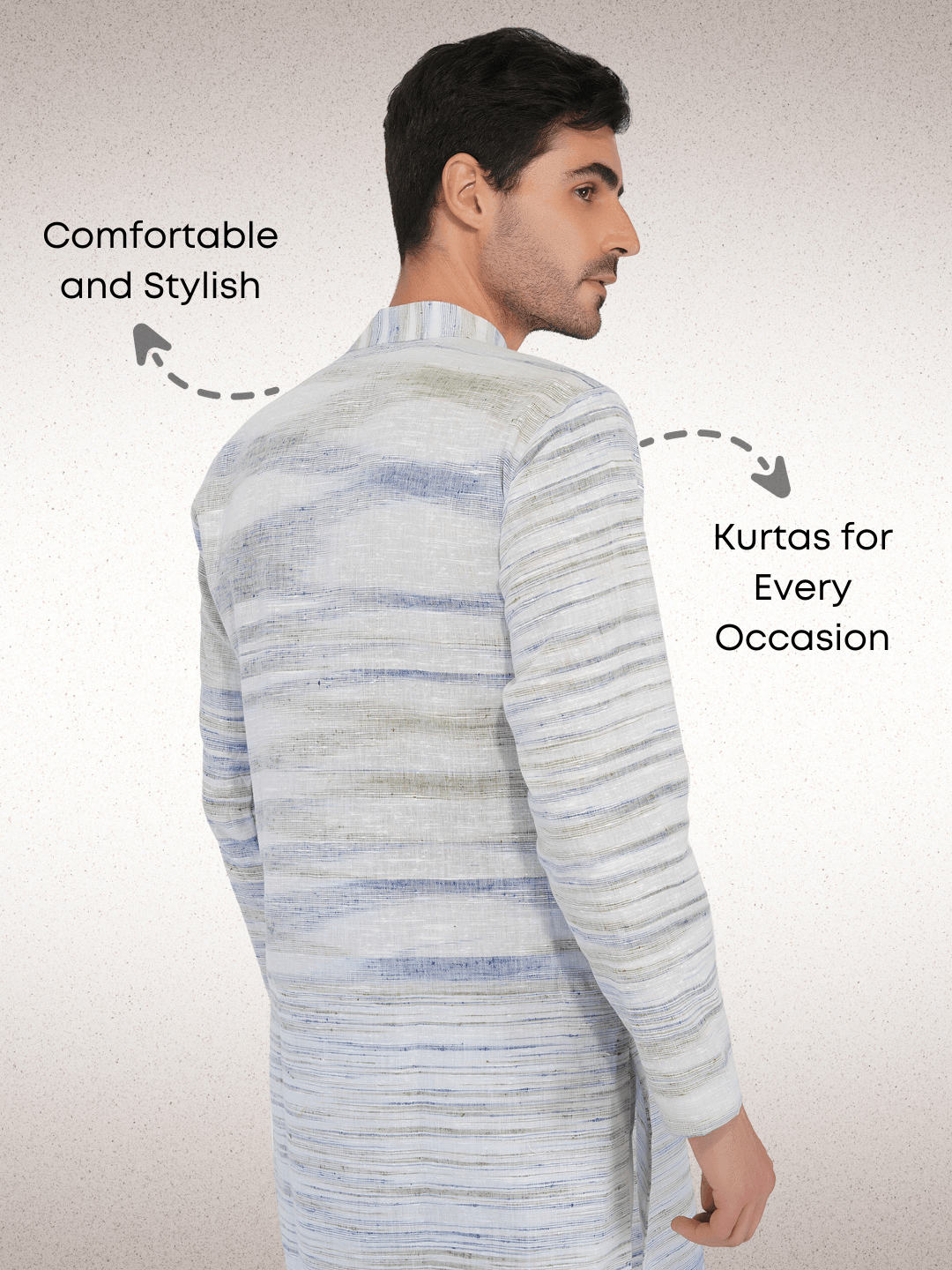 Traditional Khadi Kurta Off-White Blended with Blue Colour Traditional Khadi Kurta Off-White Blended with Blue Colour