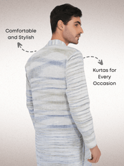 Traditional Khadi Kurta Off-White Blended with Blue Colour