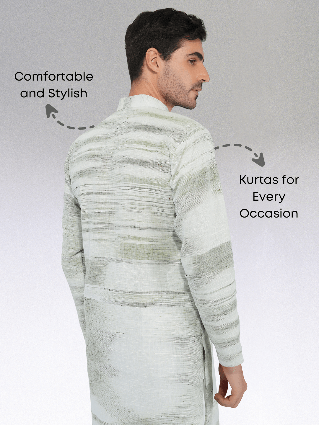 Khadi Kurta Traditional Off-White Blended with Green Colour Khadi Kurta Traditional Off-White Blended with Green Colour