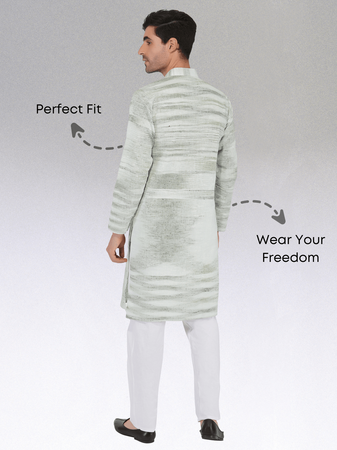 Khadi Kurta Traditional Off-White Blended with Green Colour Khadi Kurta Traditional Off-White Blended with Green Colour