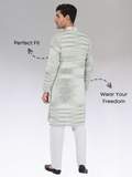 Khadi Cotton Kurta Traditional Off-White Blended with Green Colour