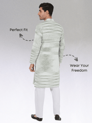 Khadi Kurta Traditional Off-White Blended with Green Colour