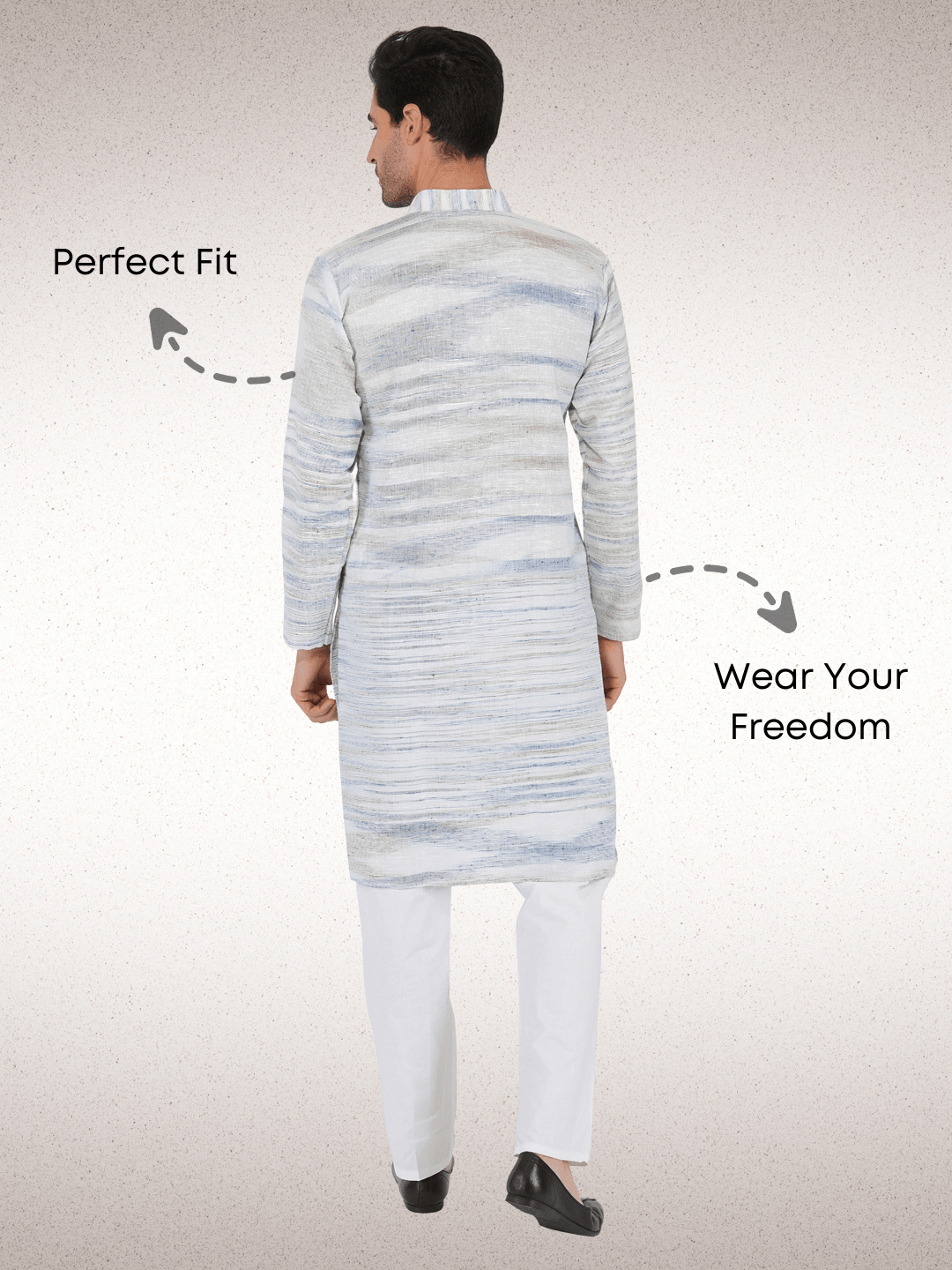 Traditional Khadi Kurta Off-White Blended with Blue Colour Traditional Khadi Kurta Off-White Blended with Blue Colour