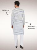 Traditional Khadi Cotton Kurta Off-White Blended with Blue Colour