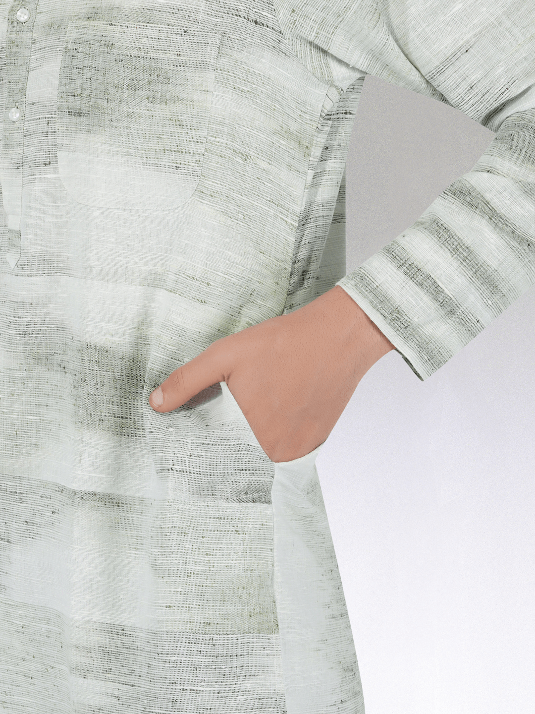 Khadi Kurta Traditional Off-White Blended with Green Colour Khadi Kurta Traditional Off-White Blended with Green Colour