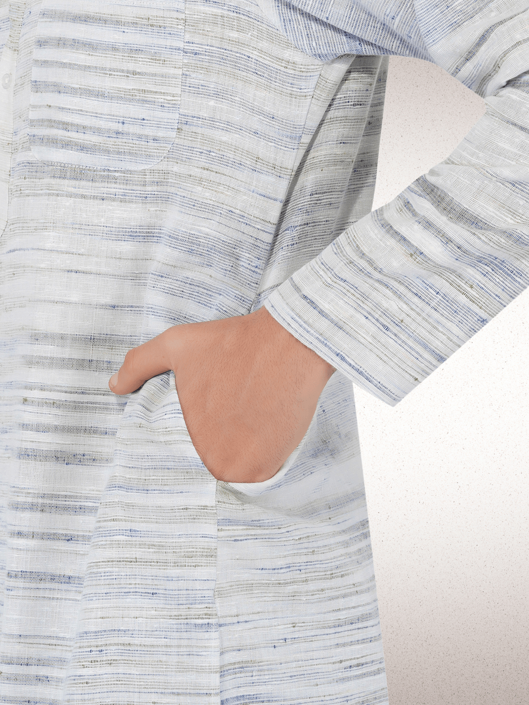 Traditional Khadi Kurta Off-White Blended with Blue Colour Traditional Khadi Kurta Off-White Blended with Blue Colour