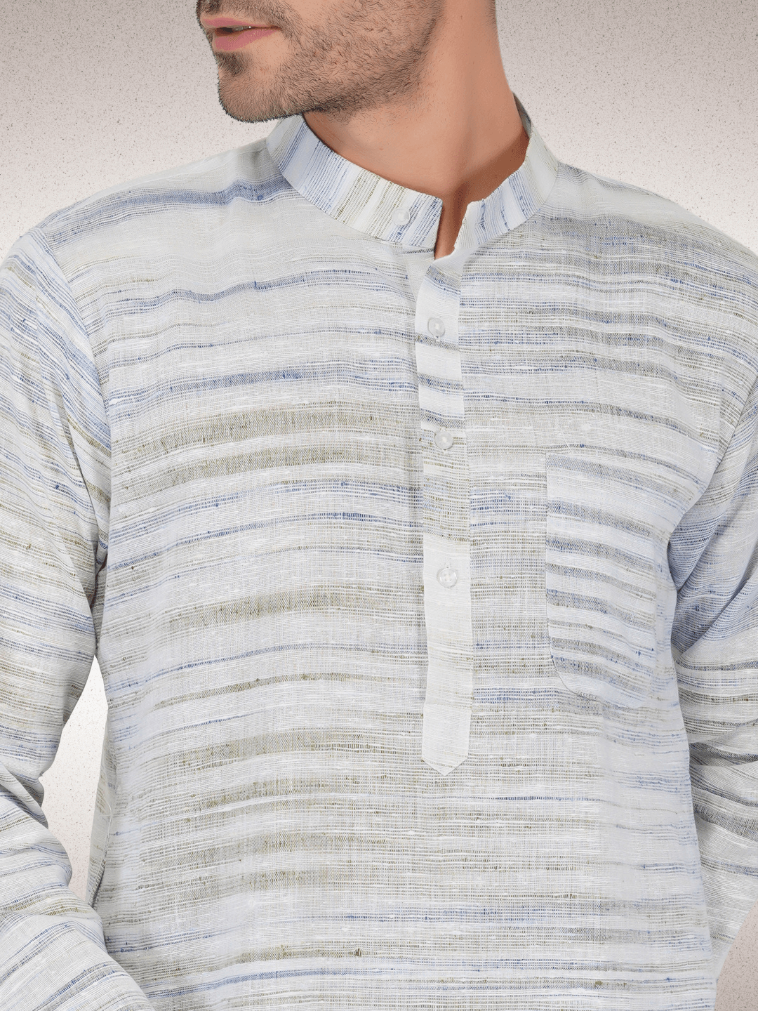 Traditional Khadi Kurta Off-White Blended with Blue Colour Traditional Khadi Kurta Off-White Blended with Blue Colour