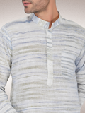Traditional Khadi Cotton Kurta Off-White Blended with Blue Colour