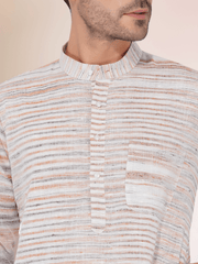 Khadi Traditional Kurta Off-White Blended with Brown Colour