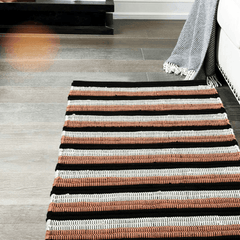 Handwoven Lisbon Cotton Rug - Black & Rust Stripes (60 cm X 90 cm X 4.5 cm )