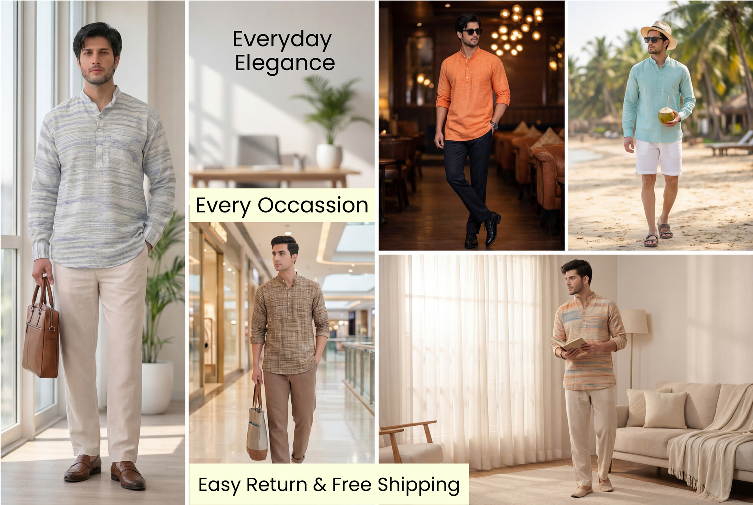 Buy Khadi Short Kurta for Men Online - Khadi Sadan
