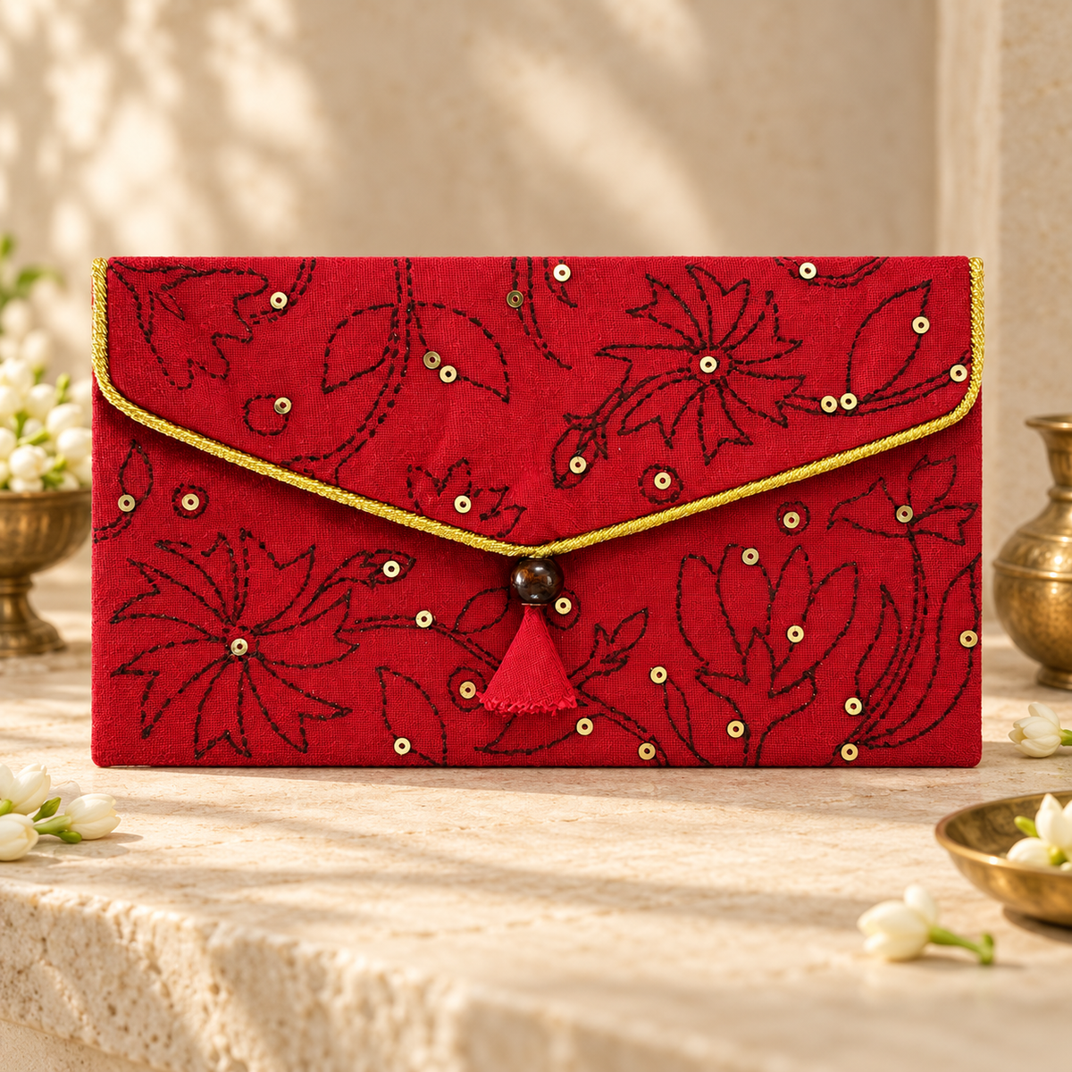 Mangalam Patra red Khadi shagun envelope, premium hero view