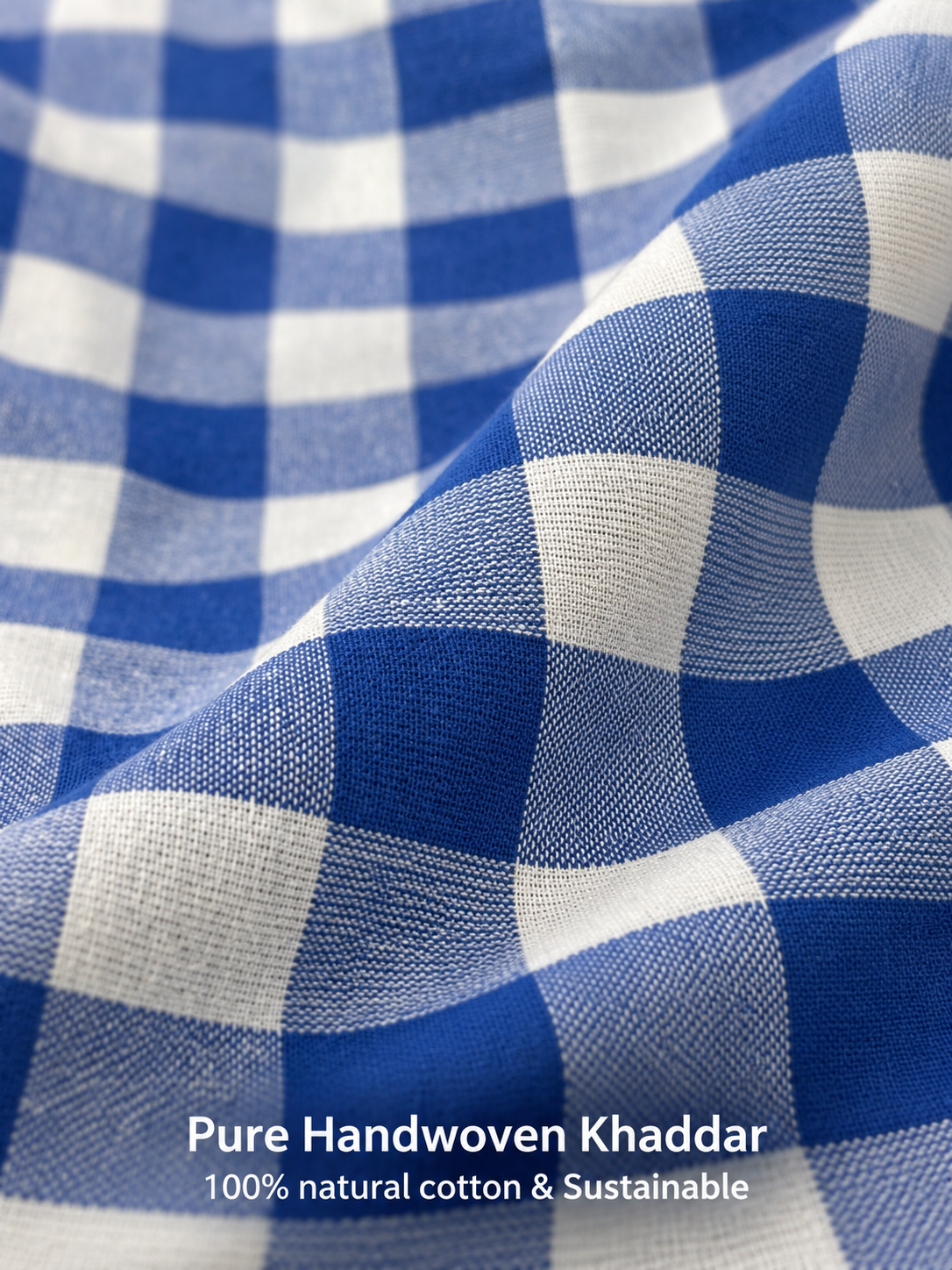 Authentic Blue Checked Khaddar Cotton Fabric