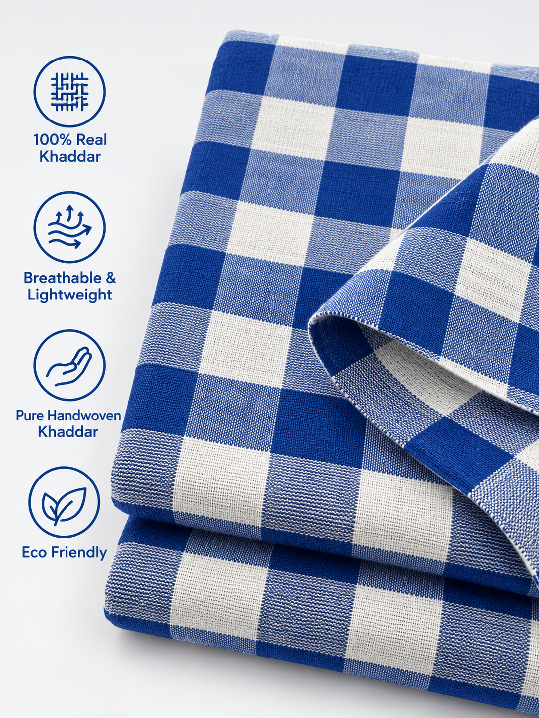 Authentic Blue Checked Khaddar Cotton Fabric