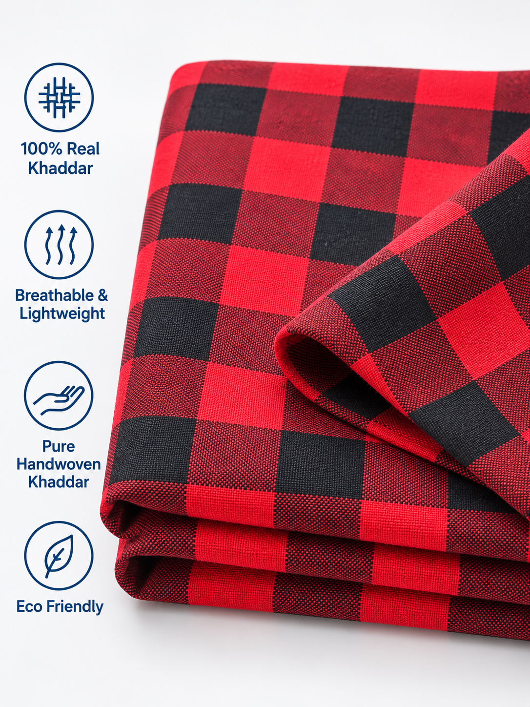 Red and Black Checked Khaddar Cotton Fabric