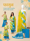 Yellow & Sky Blue Shibori Tie-Dye Pattern - 3-Piece Unstitched Suit Set