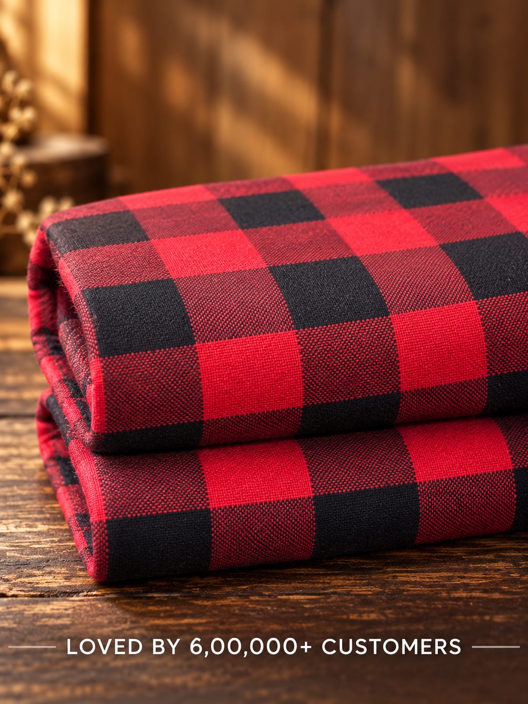 Red and Black Checked Khaddar Cotton Fabric