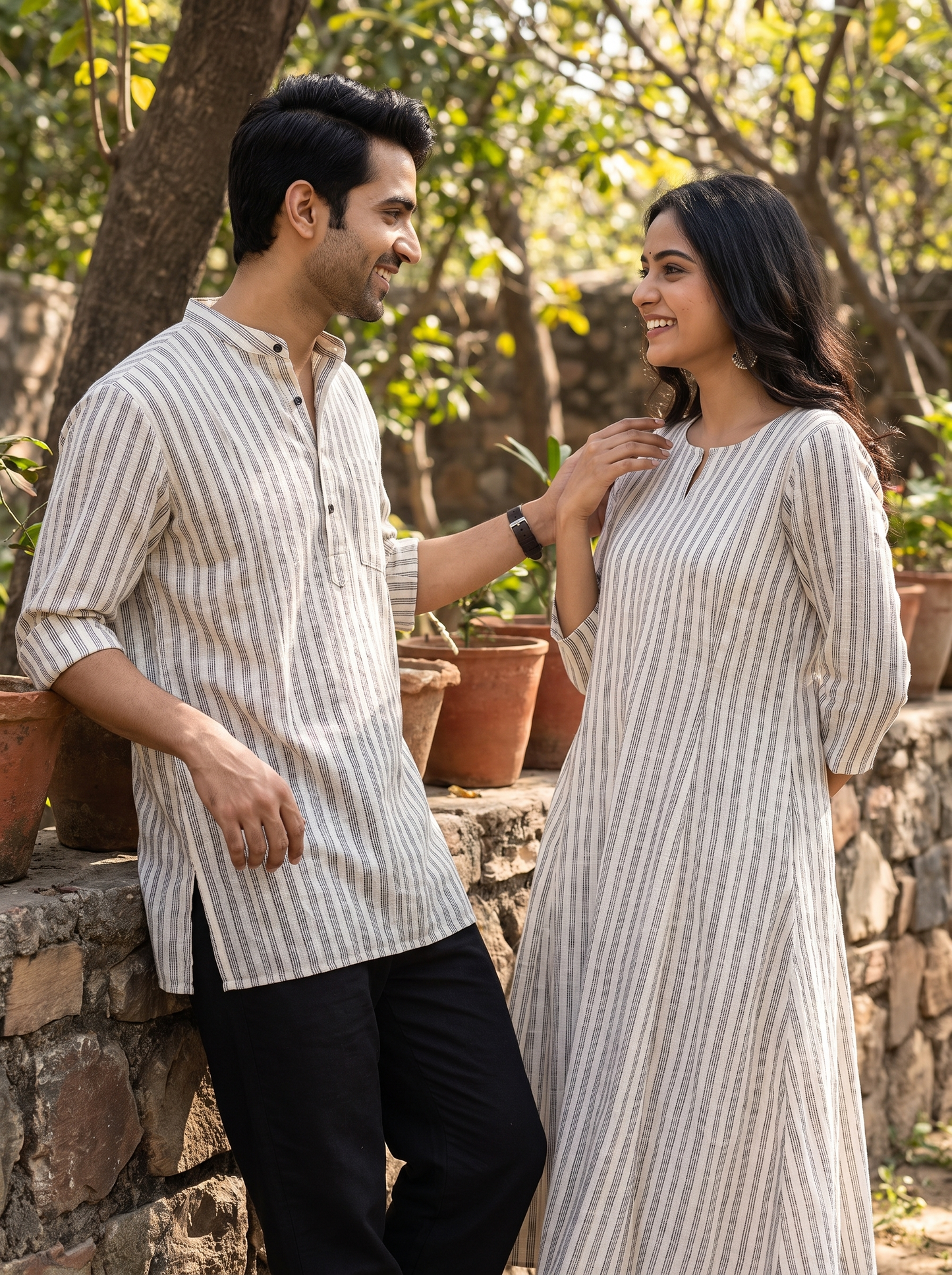 Textured Khadi Cotton Stripe Fabric