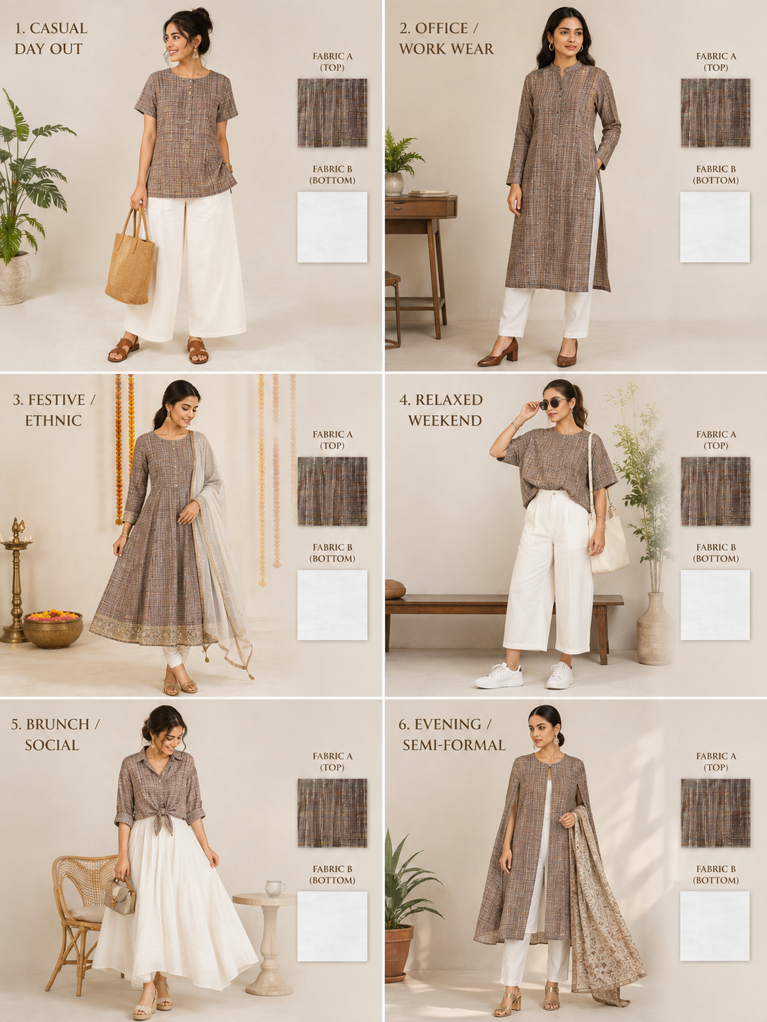 Natural Handwoven Khadi Fabric Combo Set- 5.5M