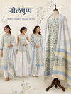 Blue Meadow Floral Block Print | 3-Piece Unstitched Suit Set