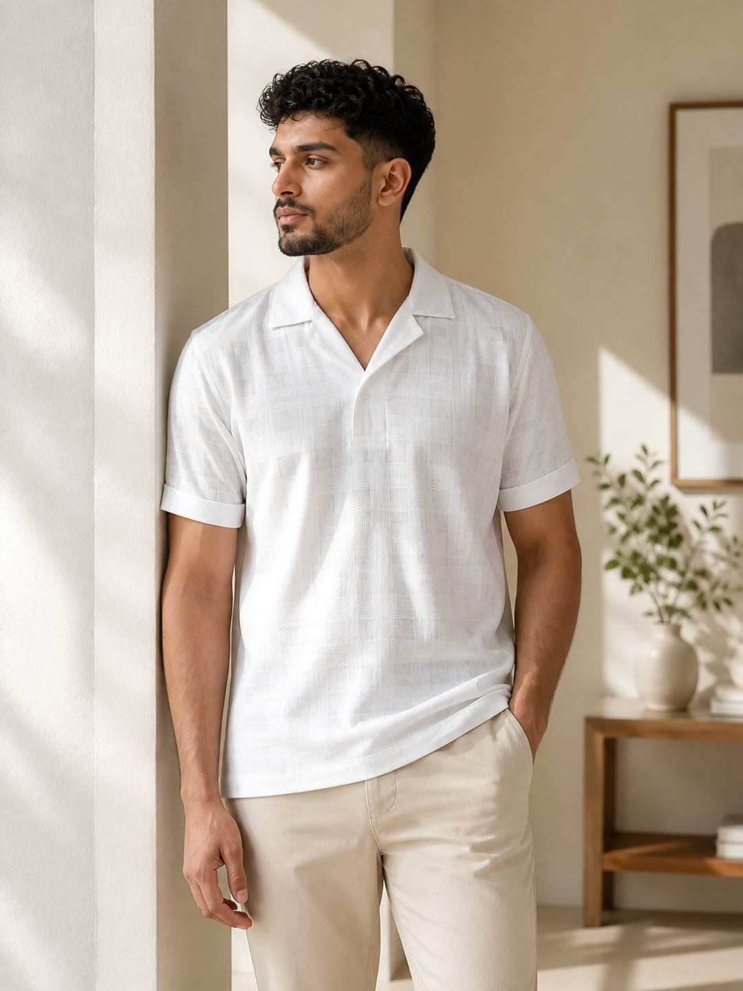 Khaddarvas Premium Woven Cuban Collar Polo Shirt