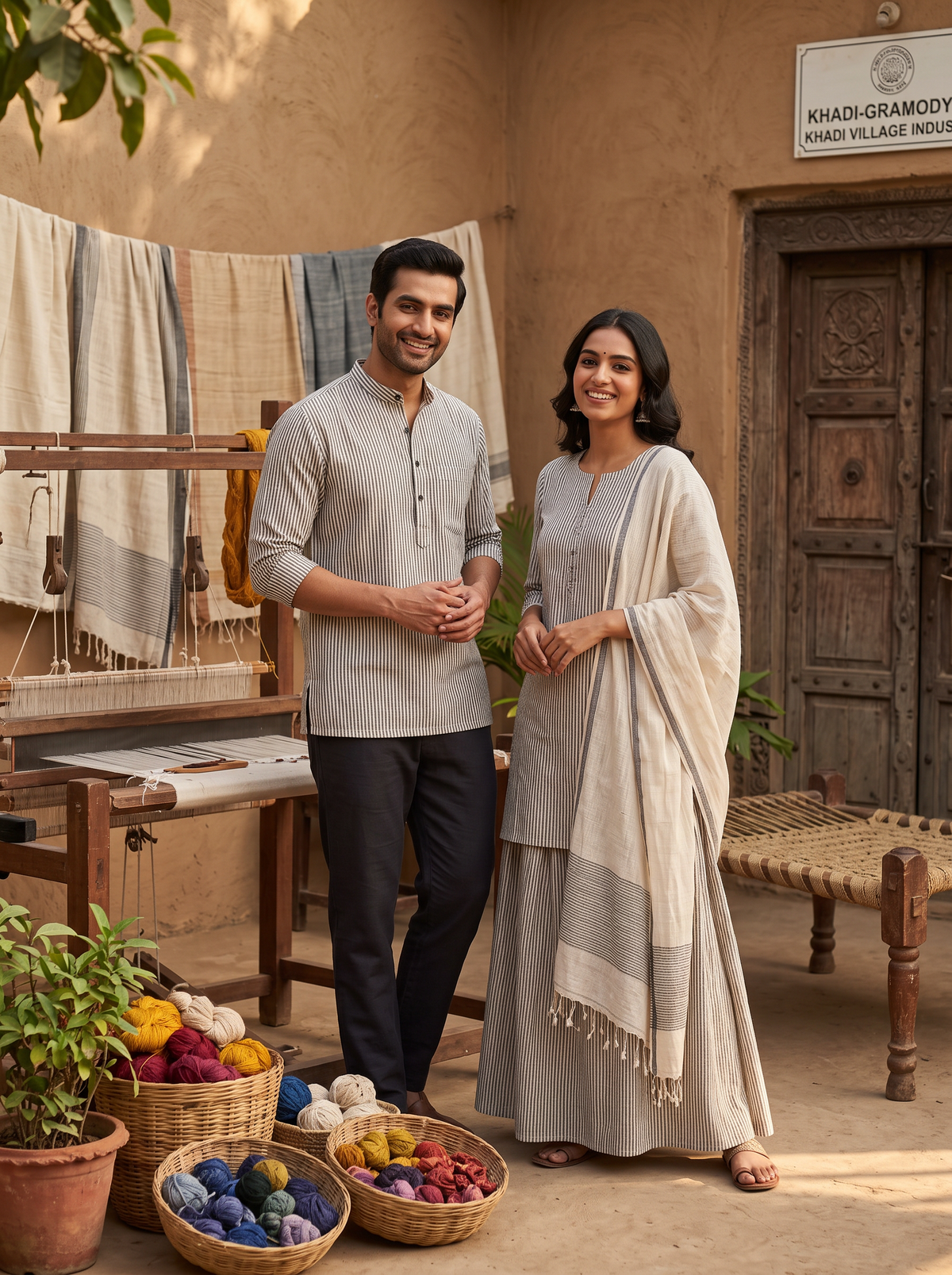 Traditional Khadi Striped Fabric