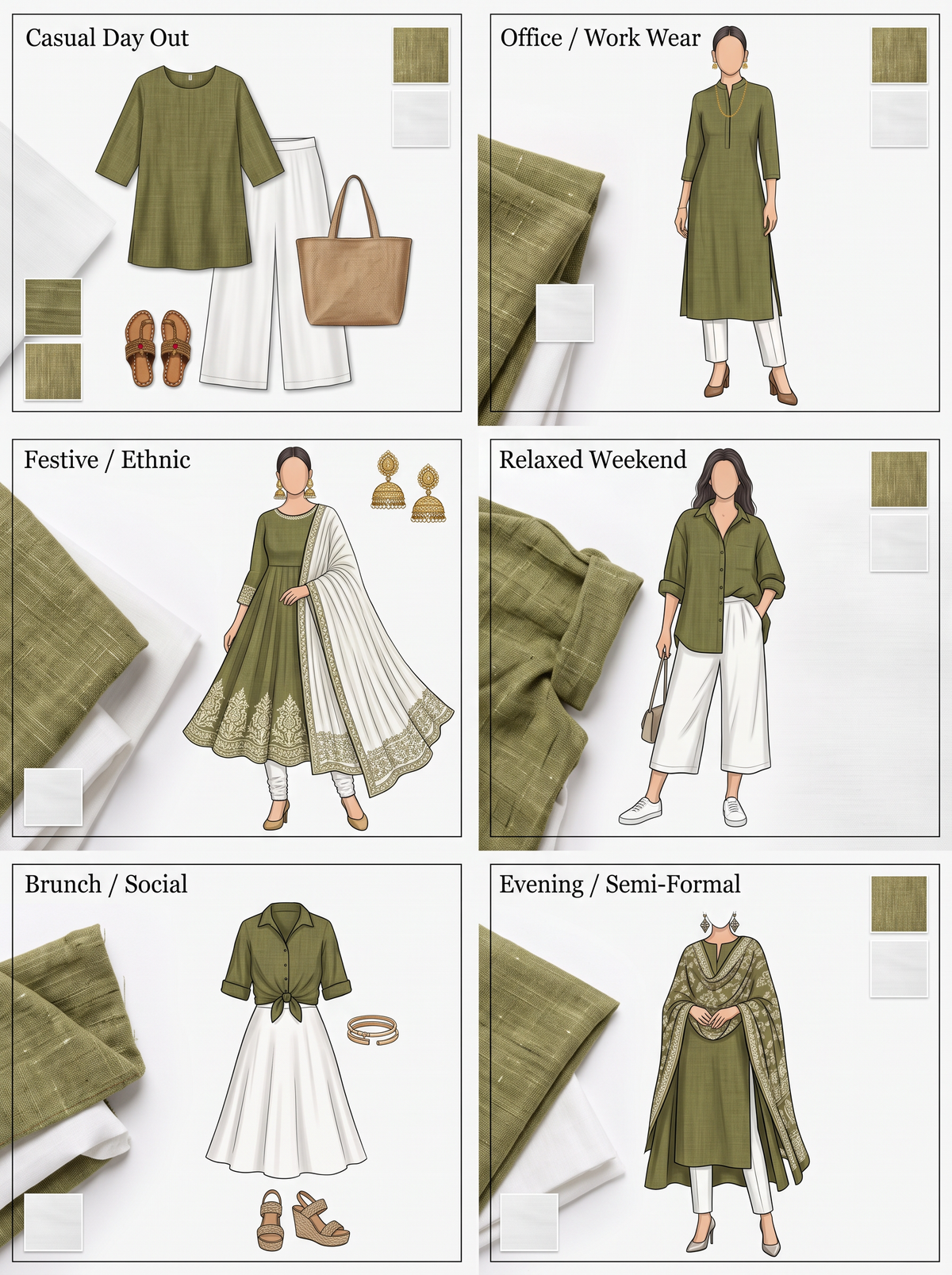 Natural Khadi Fabric Combo Set- 5.5M